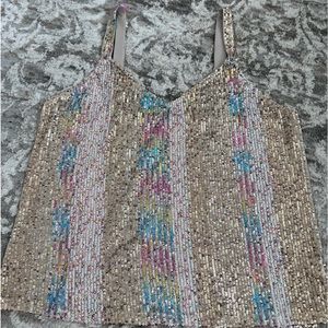 Altar’d State Rainbow & Gold Sequin Tank Top - Gently Used - Size Medium